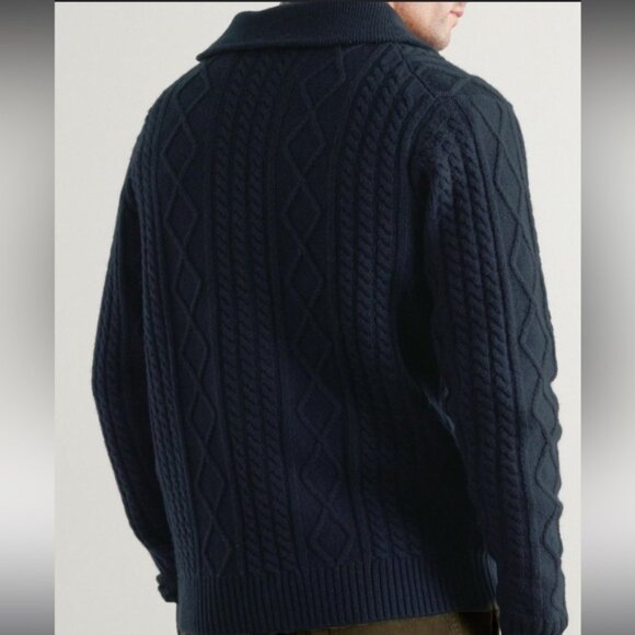 Peter Millar Fisherman’s Cable Shawl Collar CardiganNavy Cashmere Wool Yak Sz L - Picture 9 of 11